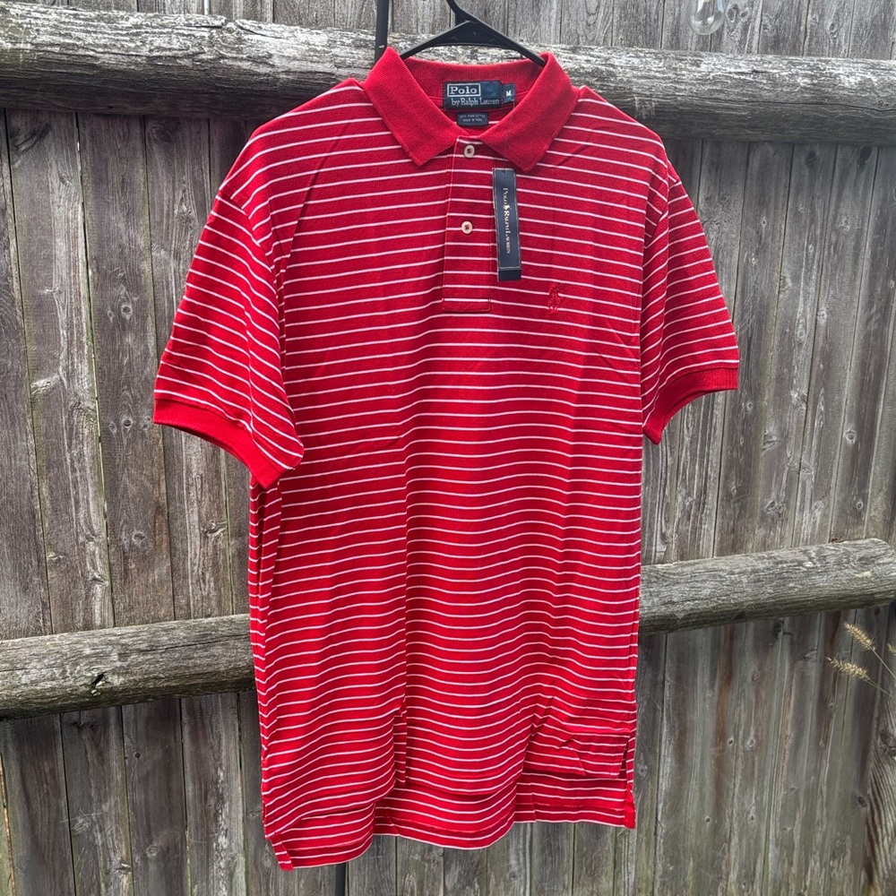 Polo by Ralph Lauren Red and White Striped Shirt, Short Sleeved 100% Pima cotton